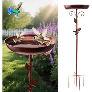 Metal Bird Bath for Outdoors - Vintage Freestanding Bird Bath with 5-Prong Base and 40-Inch Tall Removable Bowl, Antique Bronze Garden Decoration, Suitable for Patio, Courtyard