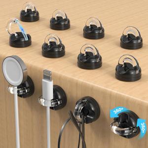 3 x 8-Pack Magnetic Cable Clips Cord Organizer, 360 Swivel Cable Holder with 8mm Slot for Phone Charging Cord, HDMI, USB, Strong Adhesive for Desk, Nightstand, Wall, No-Residue Removal