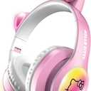 Hello Kitty Wireless Bluetooth Light-Up Headphones with Built-in Microphone, Foldable Design, Adjustable Headband, 8 Hours Playtime, LED Kitty Earcups, for Kids & Adults (Pink)