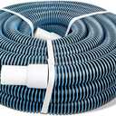 1-1/4 Inch x 27Ft Heavy-Duty Spiral Wound Pool Vacuum Hose with Kink-Free Cuff - Durable, Flexible, Universal Fit for Pool Maintenance, White, Blue