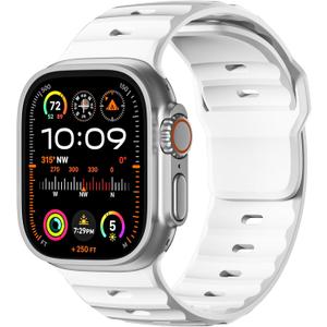 Wepro Sport Bands for Apple Watch Ultra 2 Ultra Ultra 3 Band 49mm 11 10 46mm 45mm 44mm 42mm for Men, Waterproof Soft Silicone Rugged Ocean Breathable Strap for iWatch Series 9 8 7 6 5 4 3 2 1 SE (White)