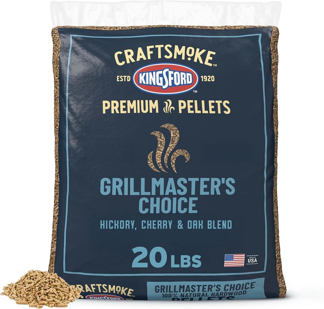 Kingsford Craftsmoke Premium Grilling Wood Pellets, Grillmasters Choice Cherry, Hickory, and Oak BBQ Pellets for Grilling, 100% Natural Hardwood, 20 pounds