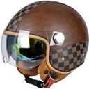 Dual Visor 3/4 Open Face Motorcycle Helmet for Men & Women, DOT Approved Unisex Retro Half HelmetMotorbike Casco for Moped Cruiser Bobber and Chopper (Large, Short Outer Shield-Brown)