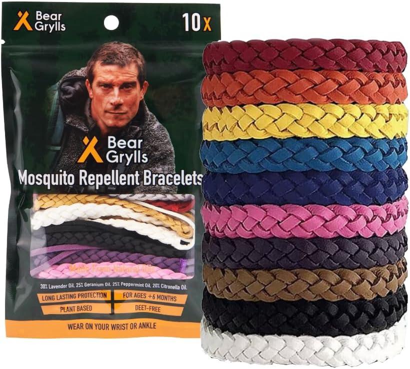 Bear Grylls Mosquito Repellent Bracelets | Crafted for Adventure | Adjustable Leather | DEET-Free | Long-Lasting Protection | Pack of 10