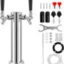 Kegerator Tower Double Tap Beer Tower Dual Faucet Beer Tower Stainless Steel 3'' Flange Beer Tower Dispenser Beer Tap Kegerator Parts with Pre-Assembled Tubing and Self-Closing Springs