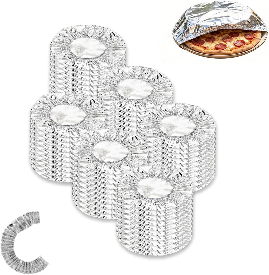 60PC Reusable Aluminum Foil Food Covers, Elastic Stretch Food Covers for Bowls, Plates, Dishes. Keep Food Warm & Fresh, Dust-Proof, Reusable Kitchen Lids for Home, Party, Picnic, Restaurant (22CM)