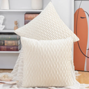 MADIZZ Set of 2 Super Soft Velvet Decorative Throw Pillow Covers 16x16 inch White Square with Texture Luxury Style Cushion Case Pillow Shell for Sofa Bedroom