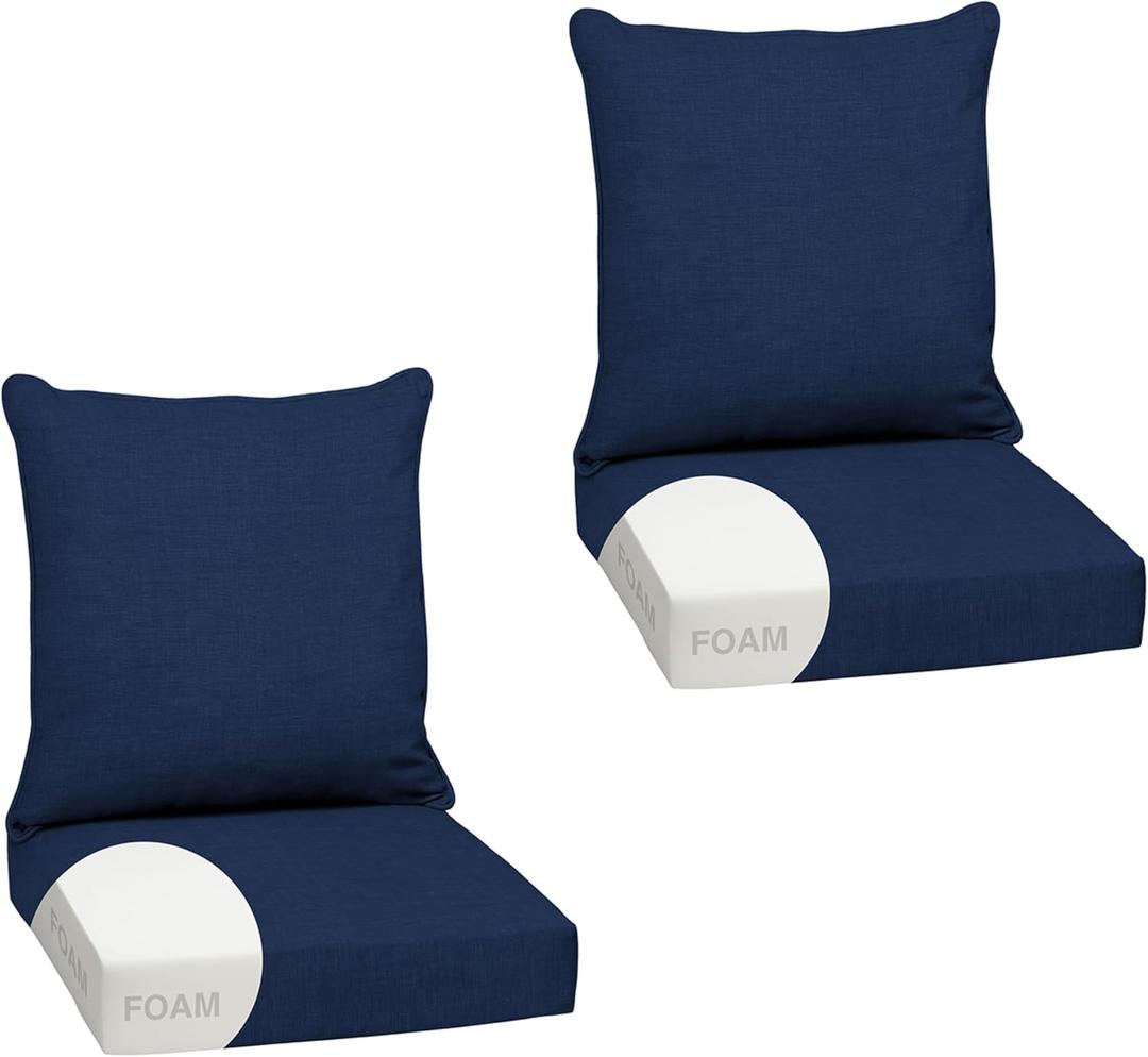 Arden Outdoor Deep Seat Cushion Set, Foam, 2-Pack, 24x24, Sapphire Blue