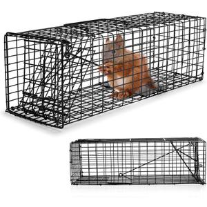 Qualirey 2 Pcs Humane Squirrel Trap Heavy Duty Live Animal Chipmunk Catch and Release Rat Trap for Outdoor Small Animals Mouse Raccoon Stray Cat Rodent Weasels(Black)