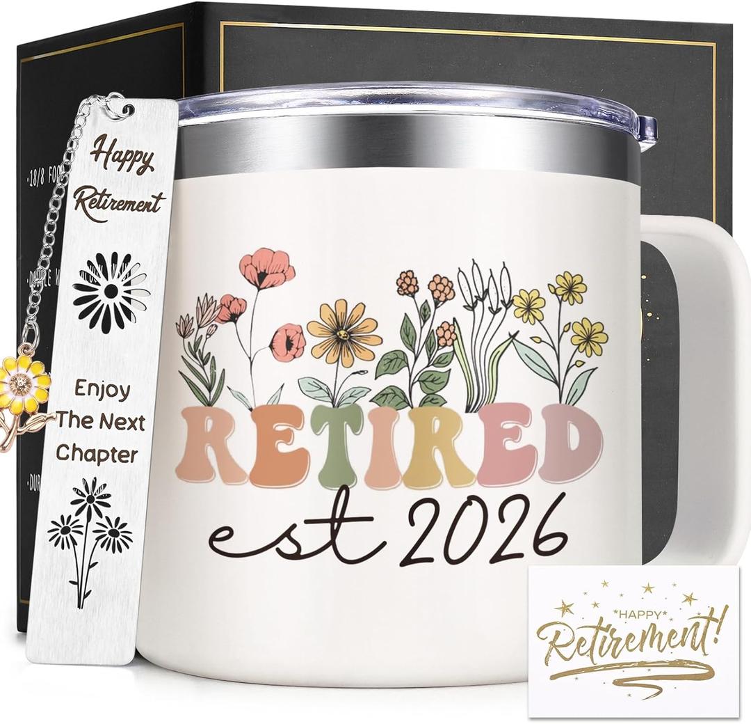 Lifecapido Retirement Gift for Woman, Retirement Gifts for Women 2026, 14oz Insulated Coffee Mug with Bookmark, Retired Birthday Gifts for Women Mom Grandma Teacher Nurse Coworkers (Cream)