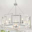 ZGLAOJT Modern Chandelier Chrome Geometric Pendant Lighting Fixture 5-Light Metal Farmhouse Chandelier for Dining Room Living Room entryway Kitchen Bedroom Island (Silver)