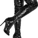 CAMSSOO Thigh High Boots Women's Sequins Over The Knee Boots Fashion Sexy High Heels Sparkle Thigh High Boots Open Toe Party Dance Stiletto Knee High Boots (10, Black)
