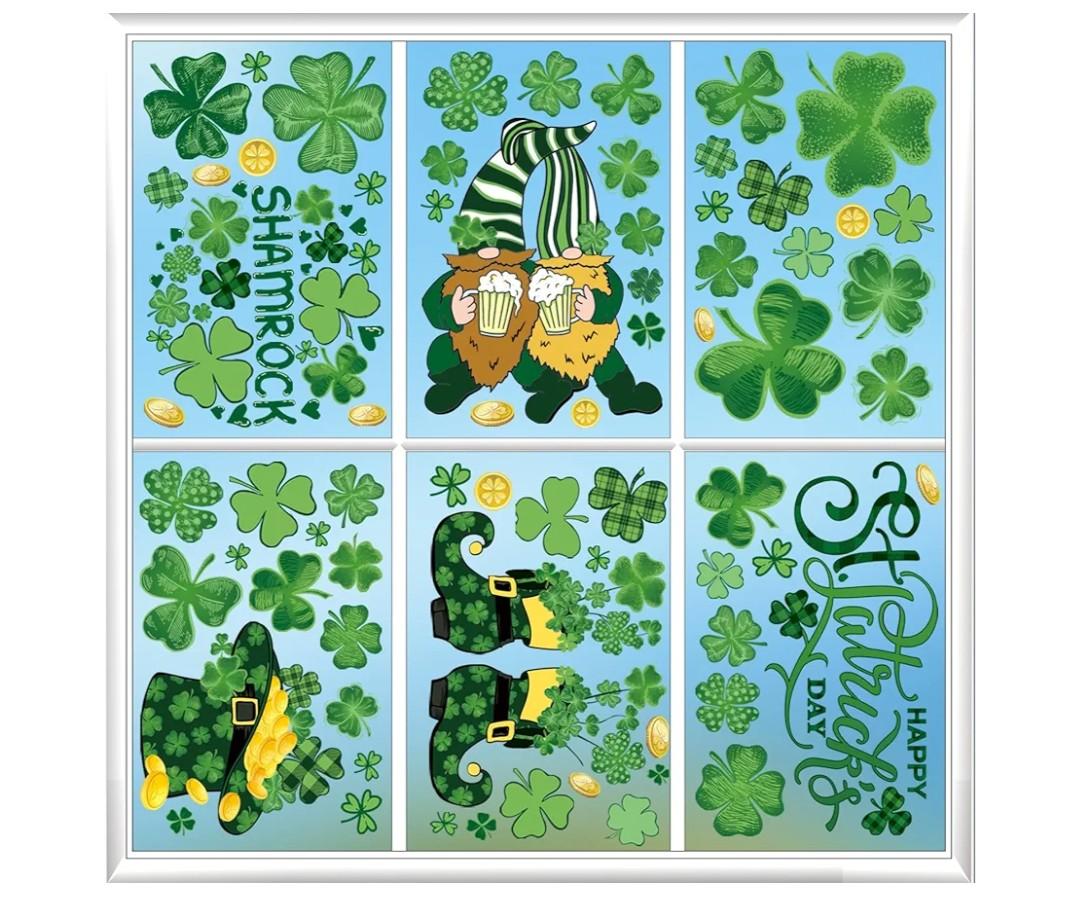 3 x118Pcs St. Patrick's Day Decorations Window Clings, 9 Sheets Shamrocks, Gnome, Leprechaun Hat & Gold Coin St. Patrick's Day Window Stickers, Irish Window Decorations for Home & Party Supplies