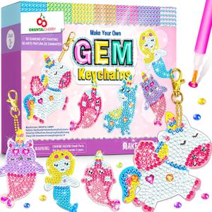 Arts and Crafts for Kids Ages 8-12 - Make Your Own GEM Keychains - 5D Diamond Art Painting by Numbers Kits Girls Kids Ages 3-5 4-6 6-8 Toys Birthday Easter Basket Stuffers Christmas Stocking Gifts