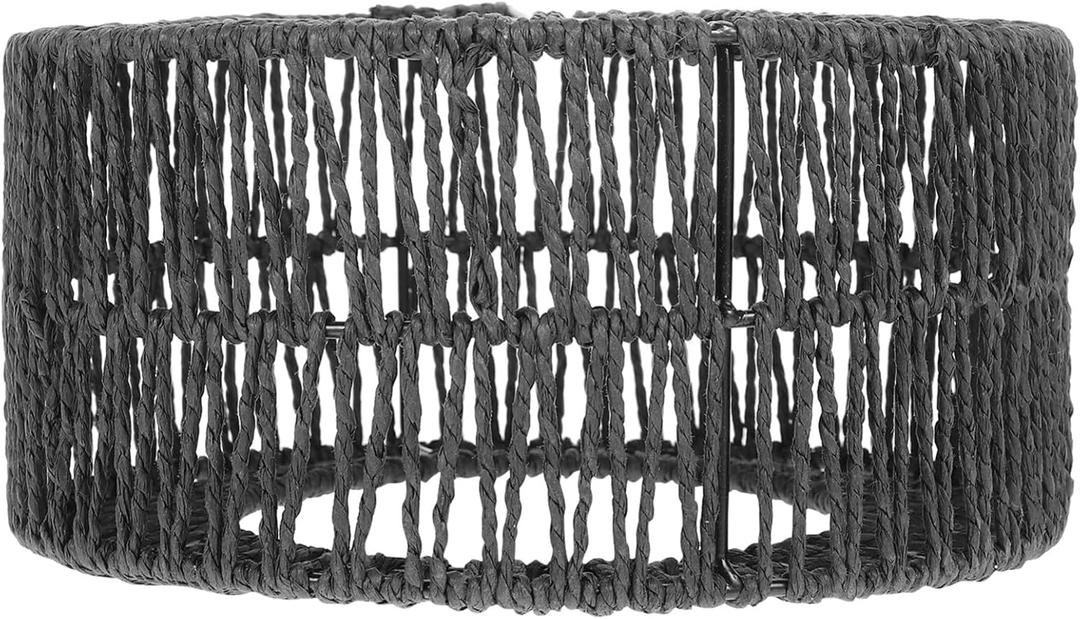 Luxshiny Rattan Lamp Shade, Cylinder Woven Lampshade Boho Lamp Shades Replacement Rustic Ceiling Light Covers for Floor Lamps Pendant Light Chandelier Wall Sconces Black (22.00X22.00X11.00CM)