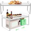 Cabinet Shelves Organizer for Kitchen 11", Expandable Shelf with Adjustable Length, Metal Countertop Organizer, Fits Pantry, Over the Sink, Spices, Microwave & Dishes Storage, White (2 Pack)