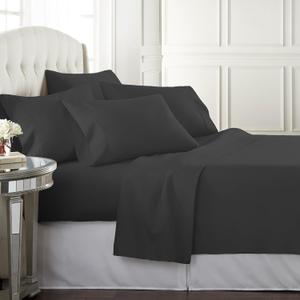 Danjor Linens Bed Sheet Set Full Size for Teens, Hotel Premium Sheets with 4 Pillowcases, Lightweight Brushed Microfiber Deep Pockets, Breathable Cooling 6 Piece Bedding Sets, Black