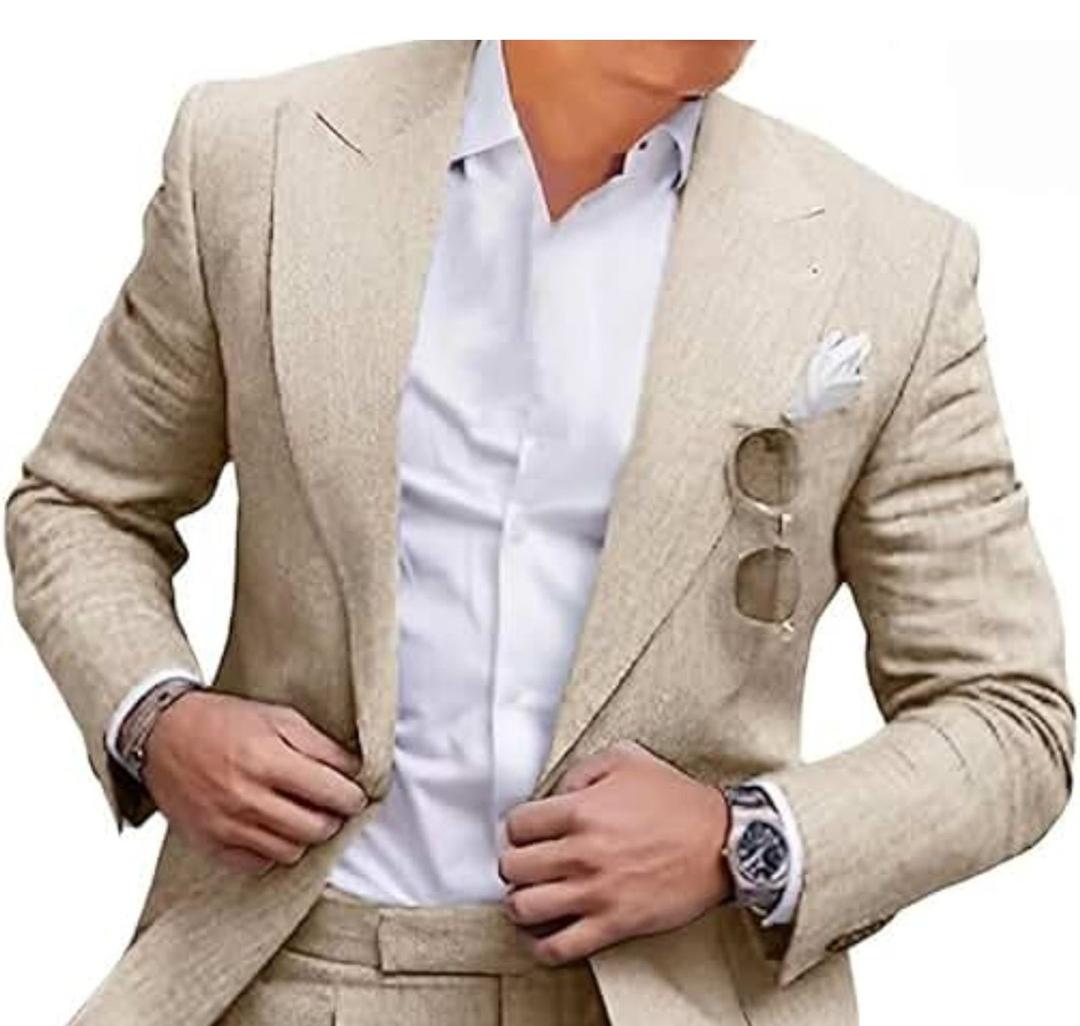 Trasign Kids Linen Suits for Toddler Boy 2 Piece Slim Fit Summer Outfit for Teen Casual Beach Wedding Tuxedo Jacket Pants Set, 10Y