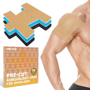 Precut Kinesiology Tape for Shoulder 14 PCS Elastic Shoulder Support Tape, Waterproof & Breathable, Hypoallergenic Sports Tape for Pain Relief, Beige