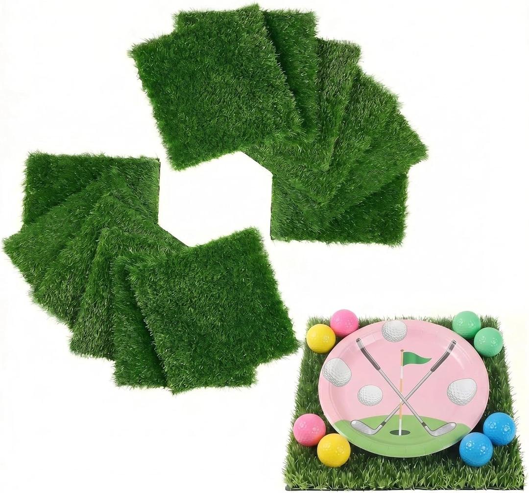 XLX TURF 12 Pack Artificial Grass Square Placemats for Golf Party Decorations - 12"x12" Fake Grass Mats for Crafts Football Table Centerpiece, Realistic Synthetic Pet Dog Turf Patch
