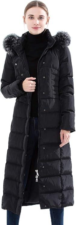Obosoyo Women's Hooded Thickened Long Down Jacket Maxi Down Parka Puffer Coat, Black, Size large