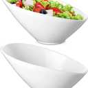 Yesland 2 Pack Porcelain Angled Serving Bowls - 26 oz White Salad Bowls - Ceramic Pasta Bowls for Cereal, Soup, Salad, Rice, Prep