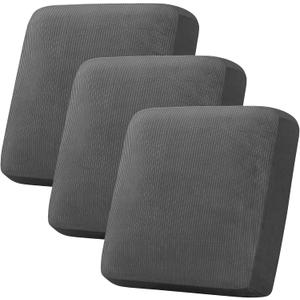 H.VERSAILTEX Velvet Stretch Couch Cushion Cover Plush Cushion Slipcover for Chair Loveseat Sofa Cushion Furniture Protector Seat Cushion Sofa Cover (3 Piece XL Sofa Cushion Covers, Grey Striped)