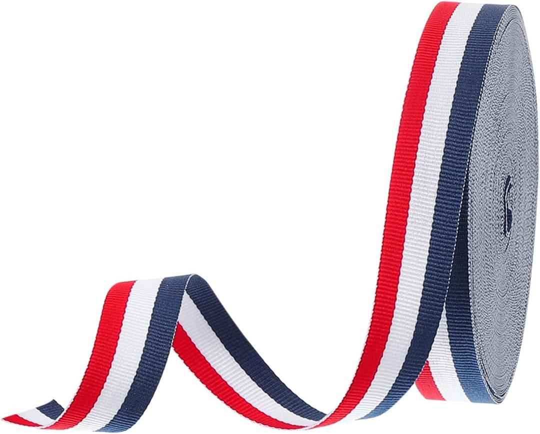 PATIKIL 6/8" Red White Navy Striped Grosgrain Ribbon, 25 Yard Polyester Fabric Stripe Craft Ribbon Double Faced Design for Bow Gift Wrapping DIY Making Garment Christmas Decorations