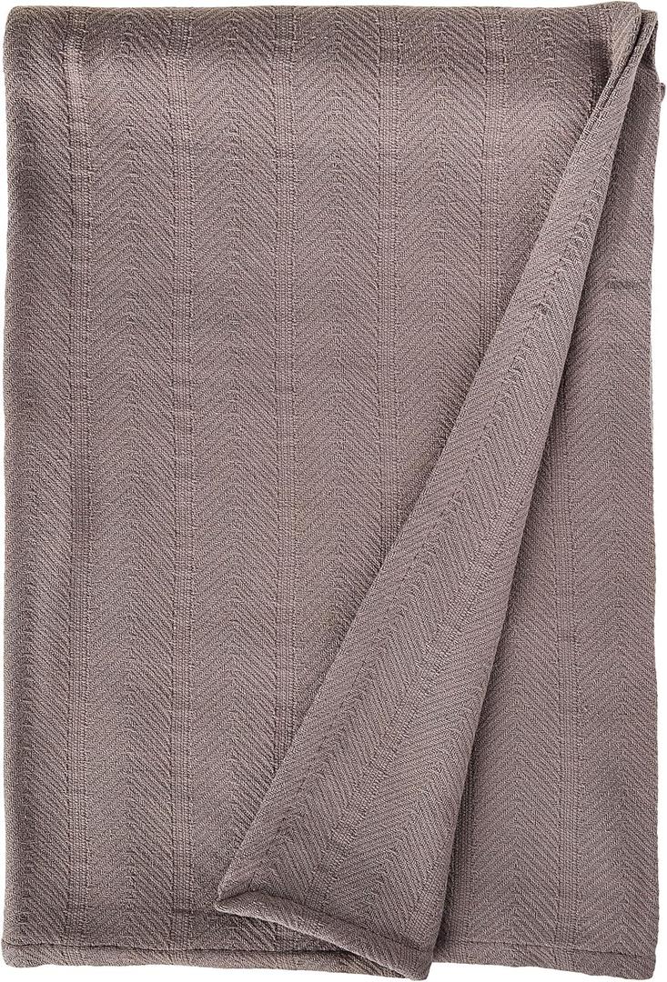 Eddie Bauer Home Herringbone Collection Blanket-100% Cotton, Lightweight & Breathable, Machine Washable Easy Care, Queen, Mushroom