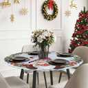 Christmas Red Dwarf Round Table Cloth Fitted Tablecloth,Blue Gradient Table Cover with Elastic Edge Waterproof Table Cloth,Xmas Gift Wreath Circle Table Covers for Kitchen Indoor Outdoor 45-54in