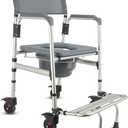 3-in-1 Aluminum Bedside Commode Toilet Shower Chair with Swivel Wheels 6.3 qt Bucket 4 Brake Casters Tool-Free Assembly Support Up to 300 lbs Height Adjustable Lightweight