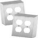 ENERLITES Duplex Receptacle Outlet Metal Wall Plate, Corrosion Resistant, Size 2-Gang 4.50" x 4.57", UL Listed, 7722-10PCS, 430 Stainless Steel, Silver (10 Pack)