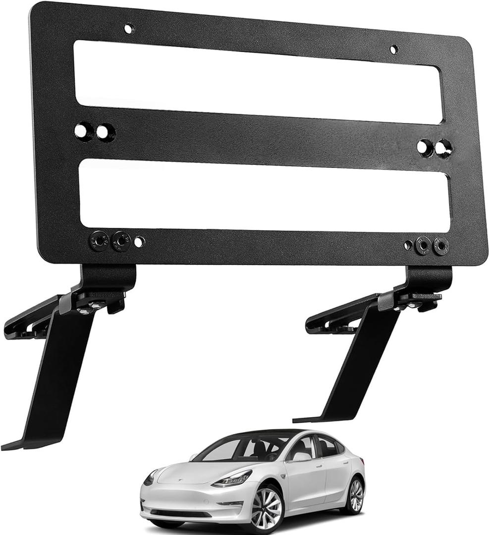 2024 Tesla Model Y Front License Plate Holder & Frame Mount Bracket No Drill No Adhesive Height-Adjustable US-Made License Plate Holder for Tesla Model Y 2020-2024 OEM-Compatible Accessories