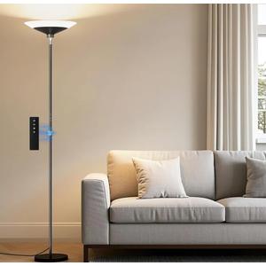 Torchiere Floor Lamp - 72" Tall LED Standing Lamp with Remote/Button Control, 1800Lm, 3000-6500K, 30W Dimmable Modern Corner Floor Light for Living Room Bedroom Office Apartment, Black