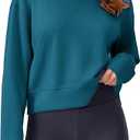 PINSPARK Soft Crewneck Cropped Sweatshirt for Women Long Sleeve Relaxed Lightweight Basic Crop Tops 2025 (Small, Teal)