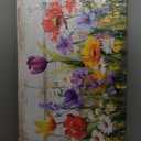 JLXART Wildflower Canvas Wall Art Vibrant Tulip Daisy Print on Distressed Wood Background Rustic Farmhouse Floral Wall Decor for Living Room Bedroom Kitchen Ready to Hang 20x40inch