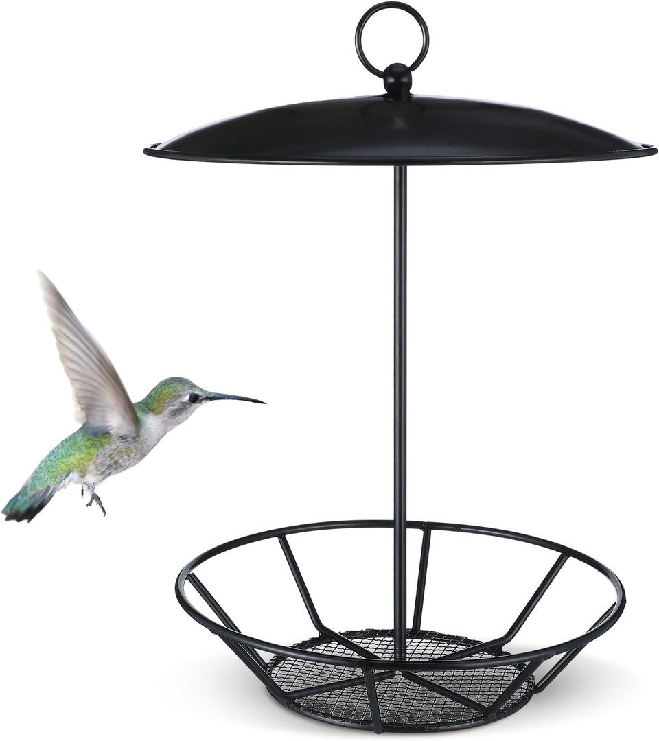 Ziliny 1 Pack Cylinder Bird Feeder Outdoor Seed Cake Feeder Metal Suet Cake Holder Backyard Wild Birdfeeding Bird Feeders for Outdoors Garden(Black)