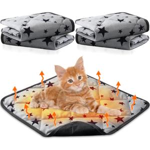 Namalu 4 Pack Self Warming Cat Bed Self Heating Cat Mat Star Pattern Soft Dog Crate Pad Thermal Pet Mat Anti Slip Kennel Dog Washable Warming Bed for Outdoor Indoor(18 x 18 Inch,Gray)