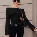 GORGLITTER Women's Off The Shoulder Sweater Long Sleeve Ribbed Knit Pullover Top Trendy Fall Outfits 2025 (L)
