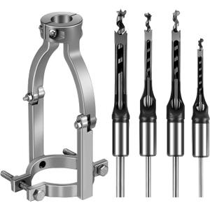 Square Hole Drill Bit Adapter and Square Hole Drill Bit Set for Wood Mortising Attachment Drill Press Hollow Chisel Mortise Drill Tool for Mortise Machine (5 Pcs,1/4, 5/16, 3/8, 1/2'')