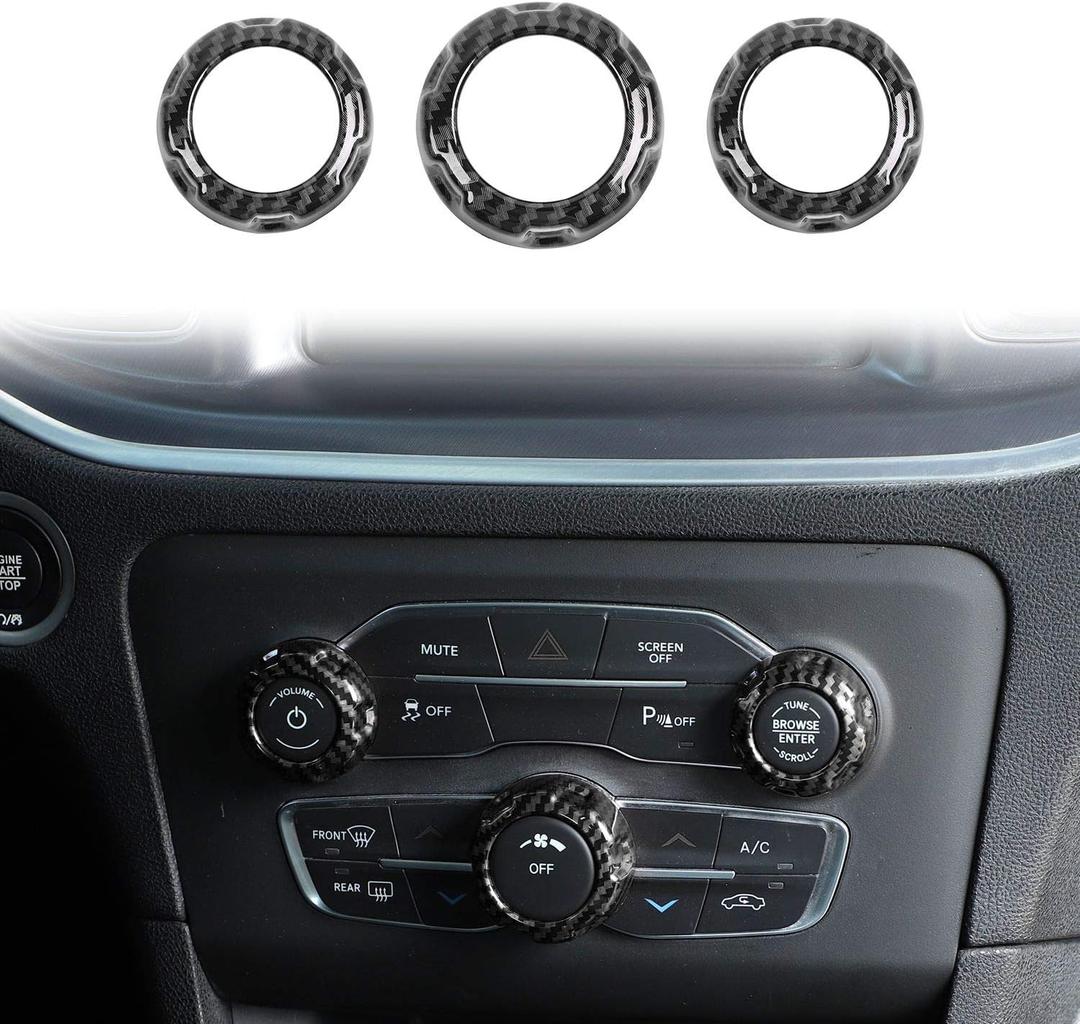 Voodonala Radio AC Knobs Air Conditioner Switch Button for 2015-2025+ Dodge Challenger Charger, for 2011-2025+Chrysler 300, 2012-2017 RAM,2016-2020 Durango,Interior Accessories Carbon Fiber 3PCS