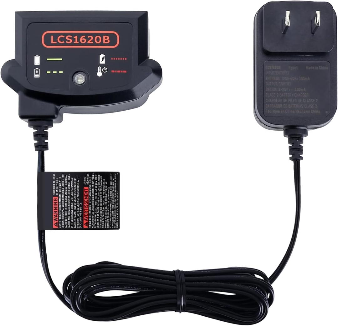 LCS1620B Replacement for Black and Decker 20V Lithium Battery Charger, Compatible with Black and Decker 12V and 20V MAX Battery LBXR20