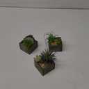 Mingfuxin Succulents Plants Artificial, Mini Assorted Green Fake Plants in Pots, Small Artificial Succulent Plant with Wood Potted for Bathroom Home Office Living Room Table Decor Indoor, Set of 3 (Symphony)