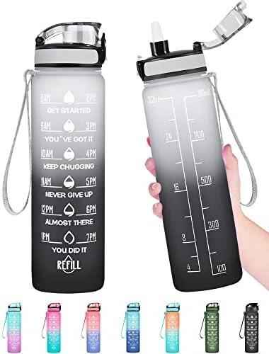 Enerbone Water Bottle, Leakproof BPA & Toxic Free, Motivational Water Bottle with Times to Drink and Straw, Fitness Sports Water Bottle with Strap for Office, Gym, Outdoor Sports