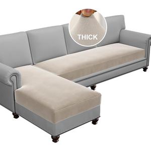 H.VERSAILTEX Fleece L Shaped Couch Cover 2 Piece Stretch Couch Covers for Sectional Sofa Thick Soft Sofa Cover for Dogs Feature Comfortable Durable Fabric, (3 Seater + 1 Chaise, Island Fossi)