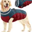FUAMEY Dog Winter Jacket - Dog Cold Weather Coat Padding with Back Zipper, Harness in Built Pet Warm Clothes, Dark Blue, Water Resistant for Small, Medium & Large Dogs (Large(chest:24in), Dark Blue)