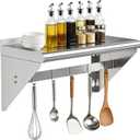 Commercial Stainless Steel Shelf with 5 Hooks 12" x 24", Wall Mounted Food Service Storage Rack Shelves, Heavy Duty 250 lb Metal Shelf for Kitchen, Restaurant, Food Truck, Garage, Laundry Room