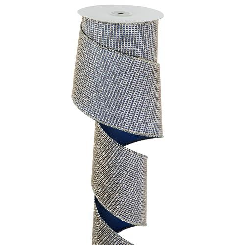 DINDOSAL Navy Blue and Gold Ribbon Wired 4" x 10 Yards Navy Blue with Champagne Gold Glitter Mesh Wired Ribbon for Christmas Tree Decoration, Wreaths and Garlands, Gift Wrapping, Home Decor,Crafts
