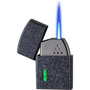 Smart Butane Torch LighterWindproof Direct Flame Lighter 4 Ignition Methods Visible Butane and Adjustable Flame Perfect for Outdoor Camping Party(Black)