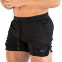 Surenow Mens Running Gym Shorts 3 Inch Breathable Lightweight Athletic Sport Shorts Training Workout Shorts with Pockets (Large, Black)